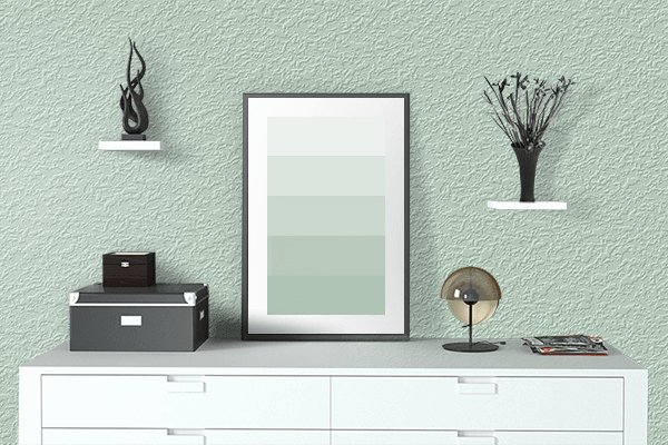 Pretty Photo frame on Mint CMYK color drawing room interior textured wall