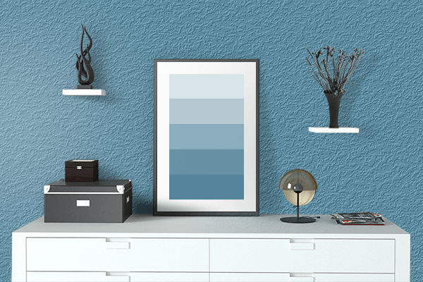 Pretty Photo frame on 空色 (Sora-iro) color drawing room interior textured wall
