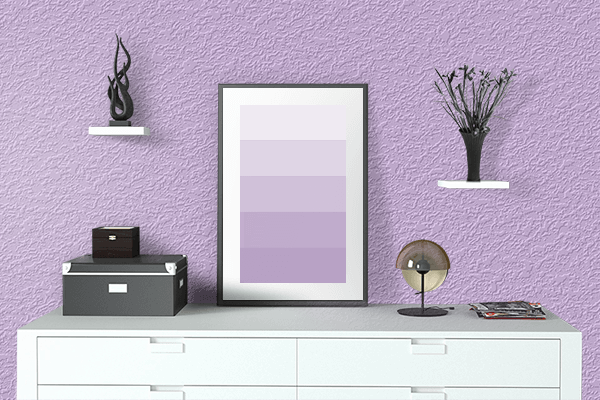 Pretty Photo frame on Muted Lavender color drawing room interior textured wall