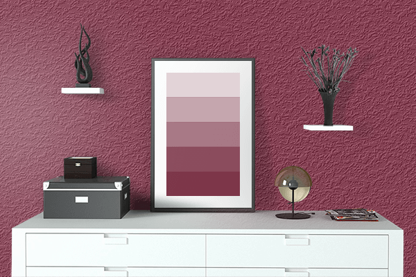 Pretty Photo frame on Burgundy CMYK color drawing room interior textured wall