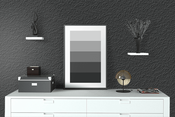Pretty Photo frame on Raven Black color drawing room interior textured wall