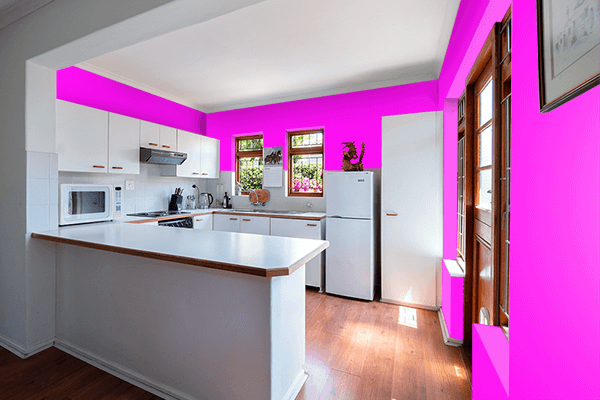 Pretty Photo frame on Neon Fuchsia color kitchen interior wall color