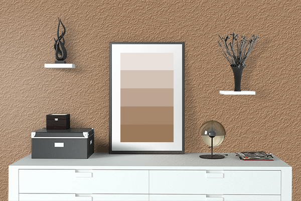 Pretty Photo frame on Honey Brown color drawing room interior textured wall