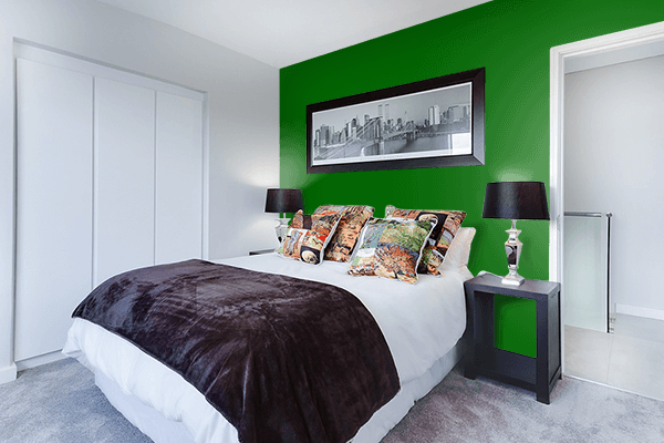 Pretty Photo frame on Dark Green color Bedroom interior wall color