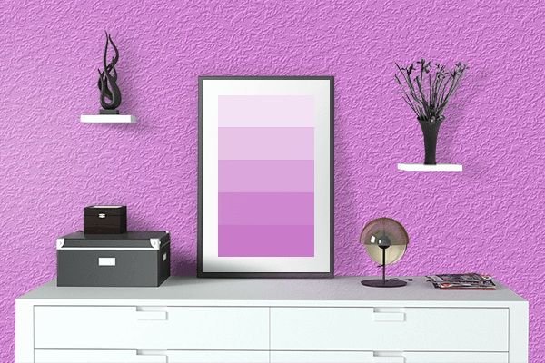 Pretty Photo frame on Violet color drawing room interior textured wall