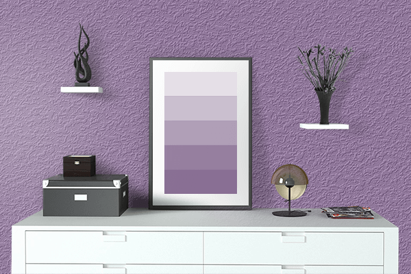 Pretty Photo frame on Muted Purple color drawing room interior textured wall