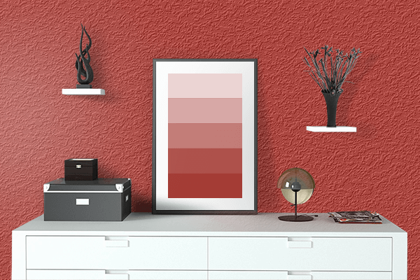 Pretty Photo frame on Bright Maroon color drawing room interior textured wall