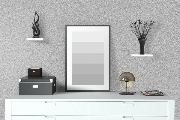 Pretty Photo frame on Muted Silver color drawing room interior textured wall