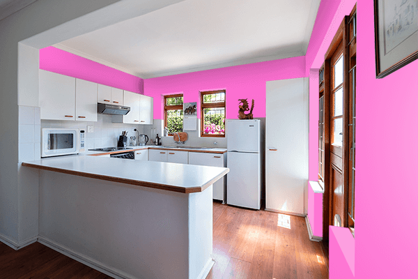 Pretty Photo frame on Shiny Pink color kitchen interior wall color