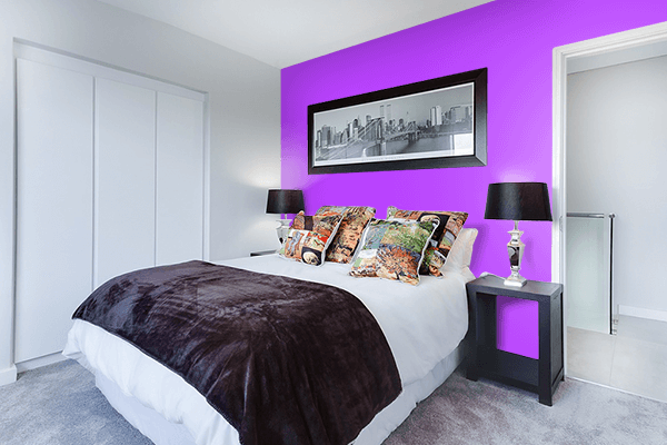 Pretty Photo frame on Shiny Purple color Bedroom interior wall color