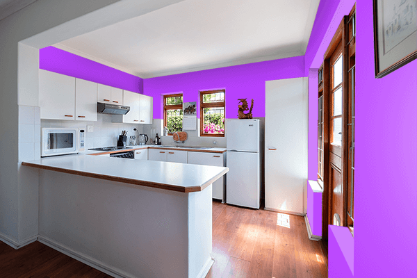Pretty Photo frame on Shiny Purple color kitchen interior wall color