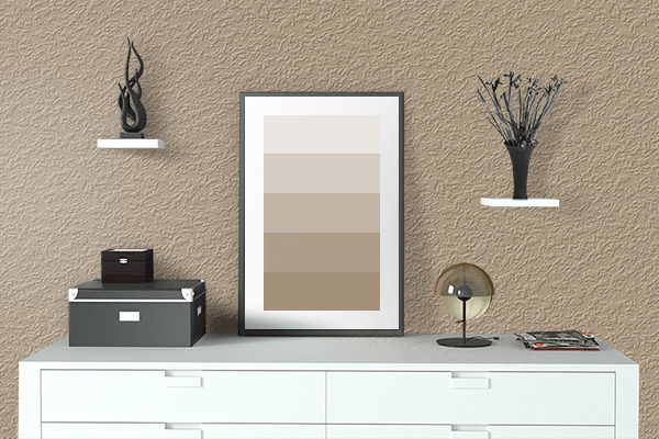 Pretty Photo frame on Dull Beige color drawing room interior textured wall