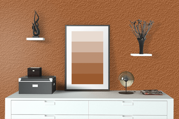 Pretty Photo frame on Warm Brown color drawing room interior textured wall