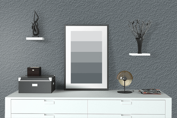 Pretty Photo frame on Blue Grey (RAL) color drawing room interior textured wall