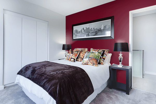 Pretty Photo frame on Dark Burgundy color Bedroom interior wall color
