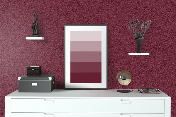 Pretty Photo frame on Dark Burgundy color drawing room interior textured wall