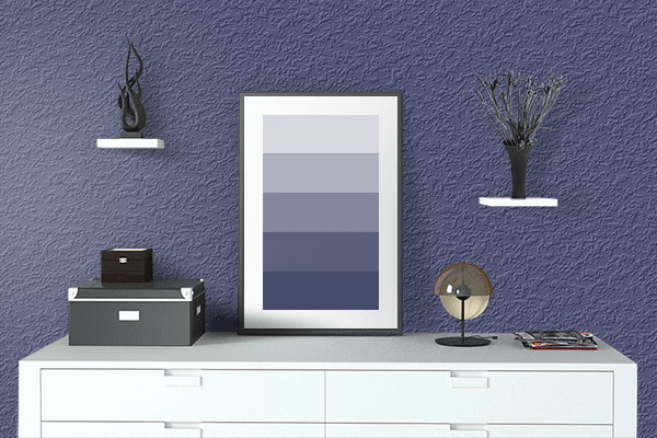 Pretty Photo frame on Muted Dark Blue color drawing room interior textured wall