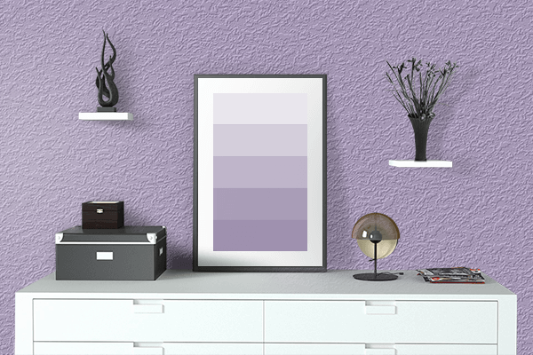 Pretty Photo frame on Calming Lavender color drawing room interior textured wall
