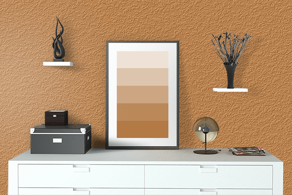 Pretty Photo frame on Russet Orange color drawing room interior textured wall