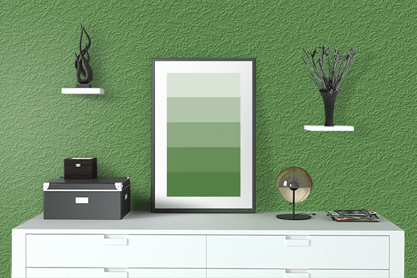 Pretty Photo frame on Green Alien color drawing room interior textured wall