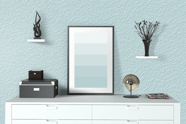 Pretty Photo frame on Soft Pale Blue color drawing room interior textured wall