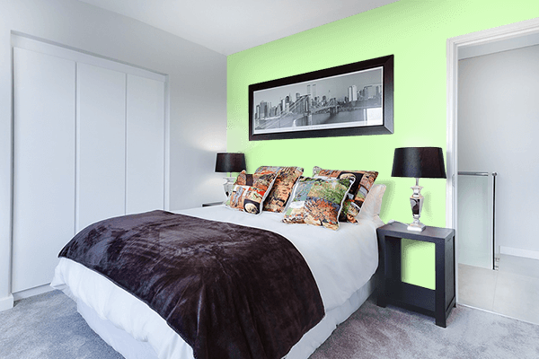 Pretty Photo frame on Pastel Lime color Bedroom interior wall color