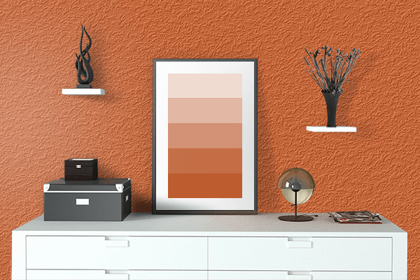 Pretty Photo frame on Autumn Orange color drawing room interior textured wall