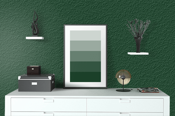 Pretty Photo frame on Deep Forest Green color drawing room interior textured wall