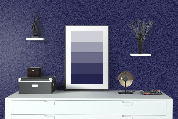 Pretty Photo frame on Dark Navy Blue color drawing room interior textured wall
