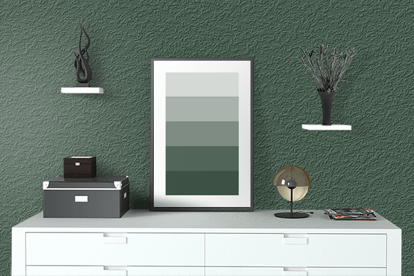 Pretty Photo frame on Pastel Deep Green color drawing room interior textured wall