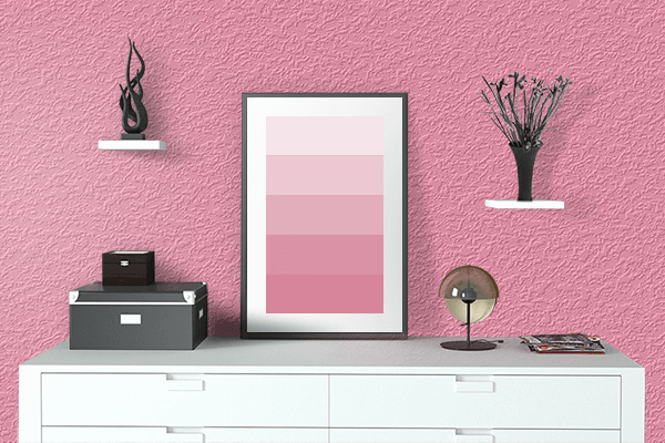 Pretty Photo frame on Baker-Miller Pink color drawing room interior textured wall