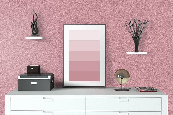 Pretty Photo frame on Pastel Rouge color drawing room interior textured wall
