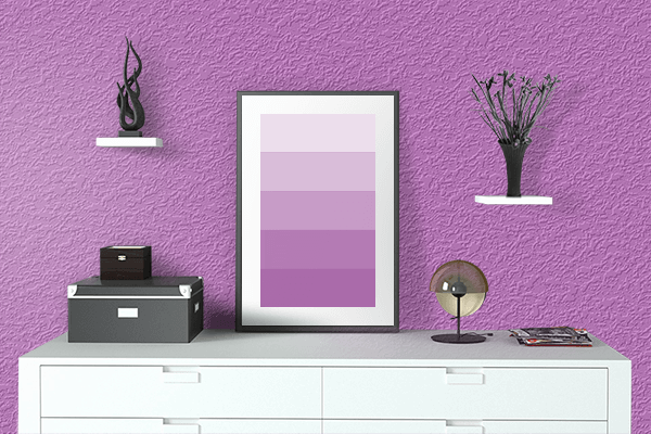 Pretty Photo frame on Matte Fuchsia color drawing room interior textured wall