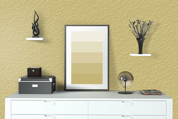Pretty Photo frame on Pastel Gold color drawing room interior textured wall