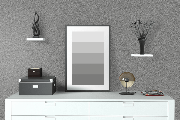 Pretty Photo frame on Battleship Gray color drawing room interior textured wall