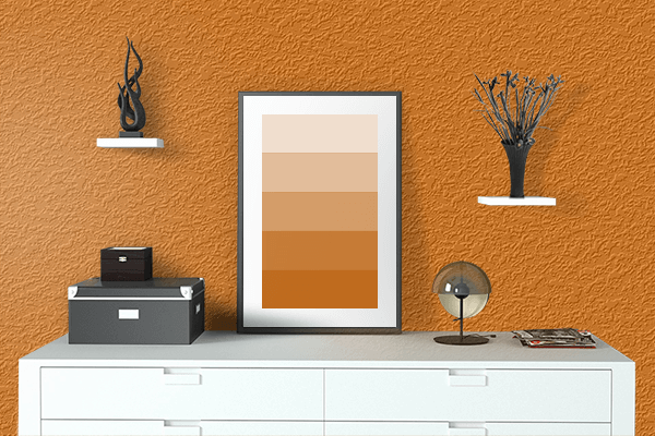 Pretty Photo frame on Greek Orange color drawing room interior textured wall