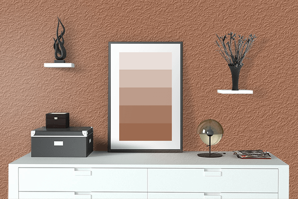 Pretty Photo frame on Brown Skin color drawing room interior textured wall
