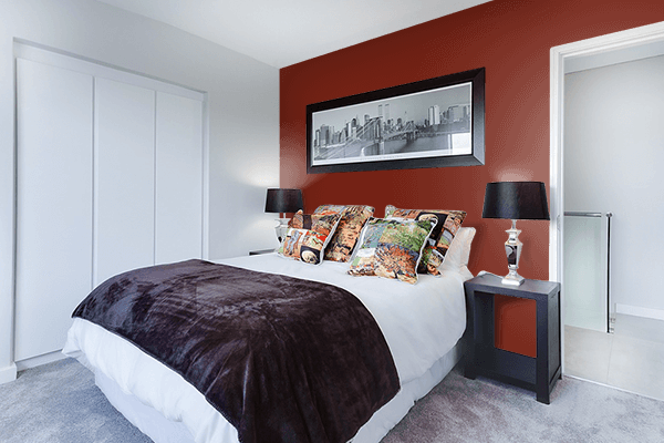 Pretty Photo frame on Brick Burgundy color Bedroom interior wall color