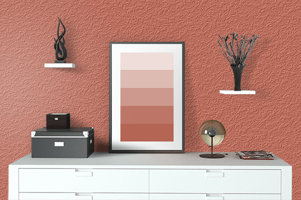 Pretty Photo frame on Salmon Orange (RAL) color drawing room interior textured wall