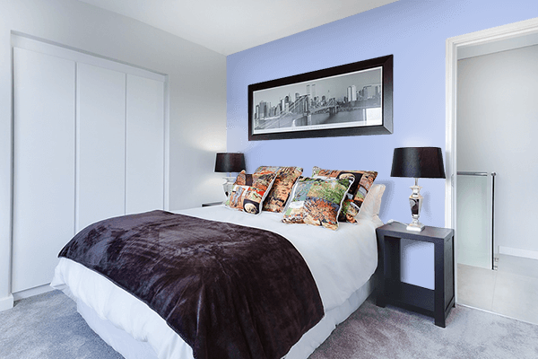 Pretty Photo frame on Pastel Denim color Bedroom interior wall color