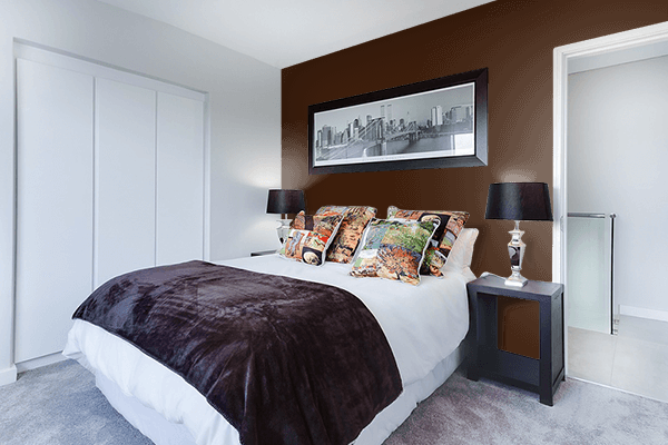 Pretty Photo frame on Dark Coffee Brown color Bedroom interior wall color