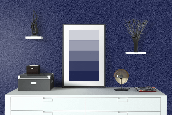 Pretty Photo frame on Peacock Navy color drawing room interior textured wall