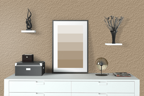 Pretty Photo frame on Dark Tan color drawing room interior textured wall