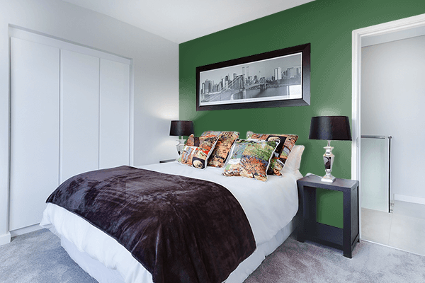 Pretty Photo frame on Hunter Green color Bedroom interior wall color