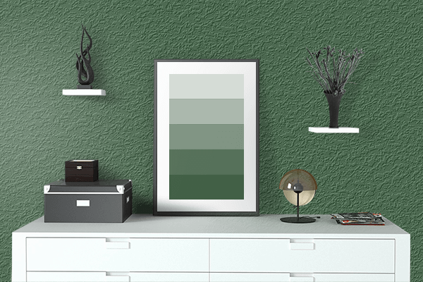 Pretty Photo frame on Hunter Green color drawing room interior textured wall
