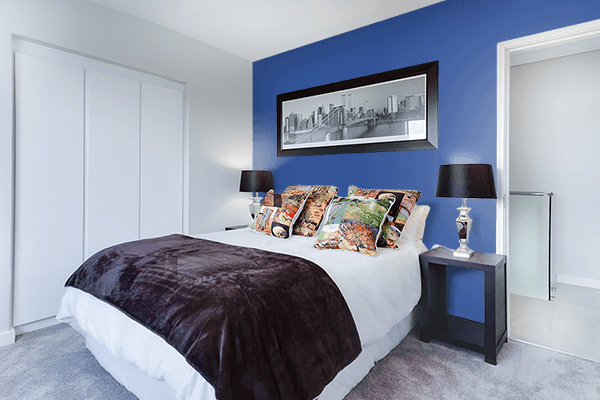 Pretty Photo frame on Best Blue color Bedroom interior wall color