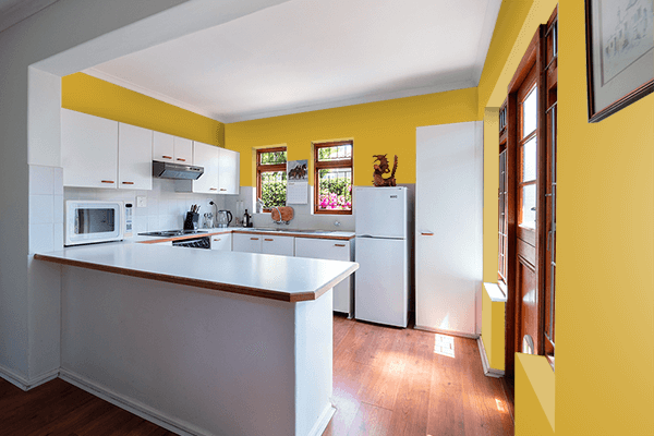 Pretty Photo frame on Liquid Gold color kitchen interior wall color