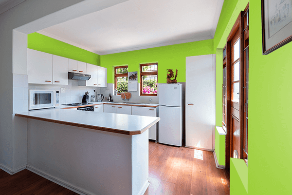 Pretty Photo frame on Yellow Green color kitchen interior wall color