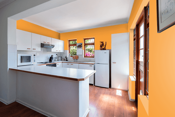 Pretty Photo frame on Best Orange color kitchen interior wall color