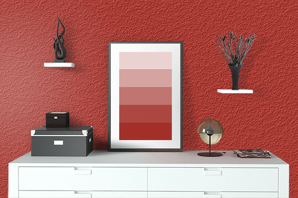 Pretty Photo frame on Traffic Red (RAL) color drawing room interior textured wall
